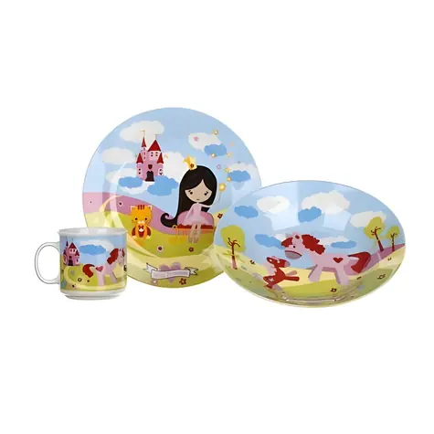 BANQUET Kinder-Essgeschirr-Set „KLEINE Princess“ / 3-teilig / Keramik / Teller 20 cm / Becher 210 ml