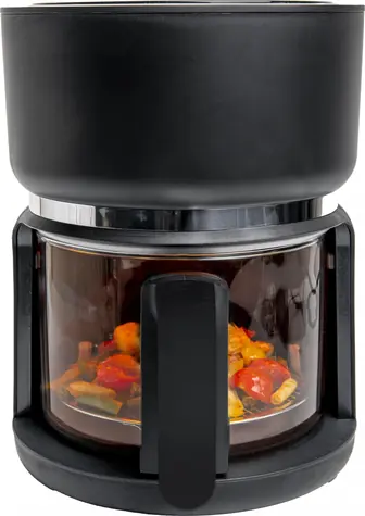 4Swiss ABB-G24 Heißluftfritteuse aus reinem Glas, schwarz / Glasbehälter