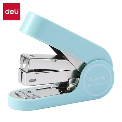 DELI Hefter LonGreen Easy hellblau / Mini / 25 Blatt / 24/6 & 26/6 / 50 Heftklammern / recycelter Kunststoff