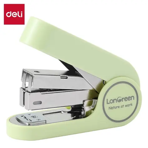 DELI Hefter LonGreen Easy Limette / Mini / 25 Blatt / 24/6 & 26/6 / 50 Heftklammern / Recyclingkunststoff