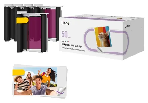 Liene CU002-65004 selbstklebendes Fotopapier 2x3 Zoll / Fotopapier / selbstklebend / 50 Blatt + 5 Kassetten / für Pearl N200 Pro