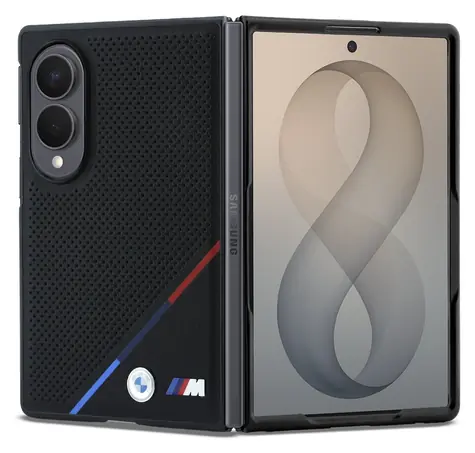 BMW M PU-Perforierter Dreifarbenstreifen für Samsung Galaxy Z Fold8 Schwarz / Rückseite / Magnetisch / PU-Leder
