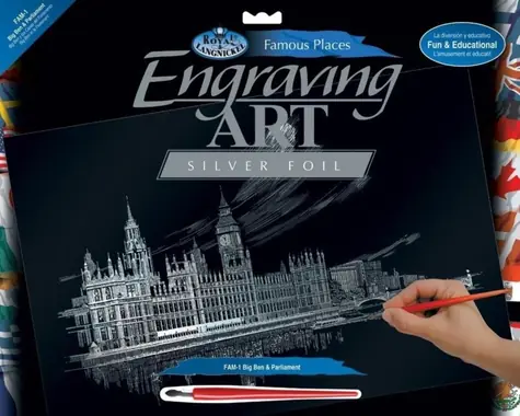 ROYAL & LANGNICKEL Silberne Rubbelkarte mit Bildmotiv Big Ben & Parlament / 37 x 29 cm / ab 8 Jahren