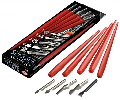 Schabstifte, 5 Stück / Schabstifte / 5 geformte Spitzen / Stiftlänge 13 cm