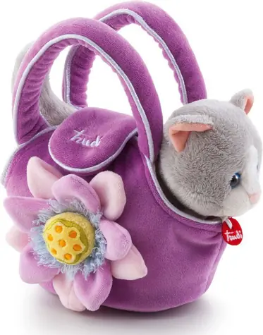 TRUDI Plüschkatze in einer lila Handtasche mit Blume (29729) / Plüschtier