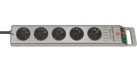 Brennenstuhl Super- SOLID S Silber / Verlängerungskabel / 5-fach Steckdose / 2,5 m / 16 A / Ein-/Ausschalter