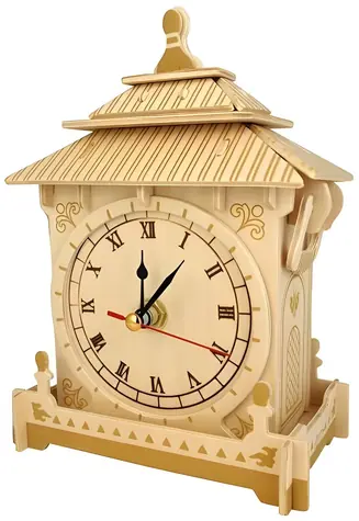 Wooden City 3D-Puzzle-Uhr aus Holz F002 / Funktionsfähiges Uhrwerk / 3 mm Sperrholz / ab 6 Jahren