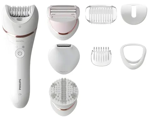 Philips BRE735/00 weiß-rosa / Epilierer / 2 Geschwindigkeitsstufen / 32 Pinzetten / Nass- und Trockenrasur / 40 Minuten Betriebsdauer