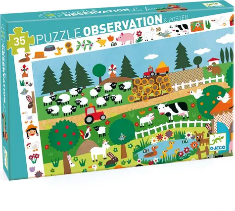 DJECO Puzzle Observation: Bauernhof / 35 Teile / 61 x 38 cm
