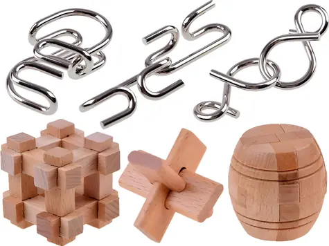 PIXINO Puzzle-Set mit 6 Puzzles / Puzzles / Metall und Holz / 6 Stück