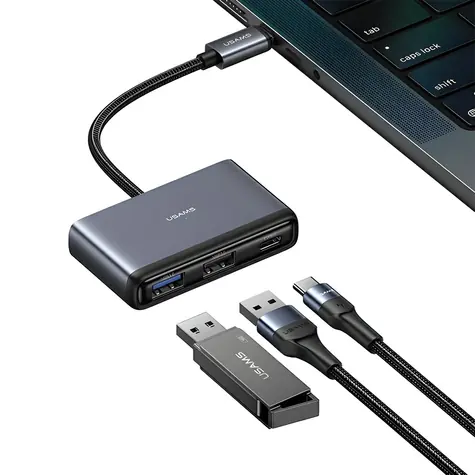 USAMS SJ628 grauer USB-C-Hub-Adapter 5-in-1 / USB 3.0 / USB 2.0 / TF/SD-Kartenleser
