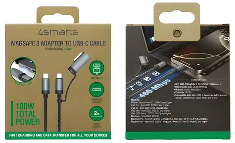 4smarts Explorer ComboCord schwarz / Kabel / USB-C - MagSafe-Adapter / 100 W / 2 m