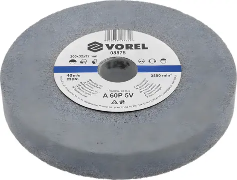 Vorel Schleifscheibe 200x32x32 mm fein / Schleifscheibe / Feinkörnung / Max. 3850 U/min