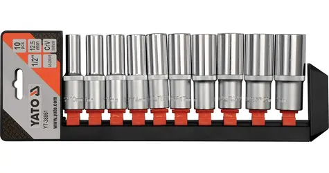 YATO Bit-Set 1/2" Sechskant 10-teilig 10-24 mm / Bit-Set / AS-DRIVE / Chrom-Vanadium-Stahl / L=76 mm