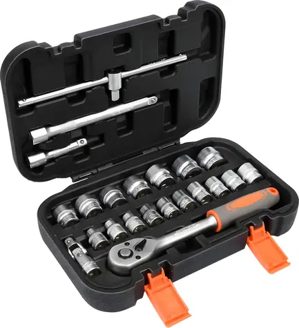 STHOR Gola Steckschlüsselsatz 3/8" / 22-teilig / 45-Zahn-Ratsche / Kunststoffkoffer