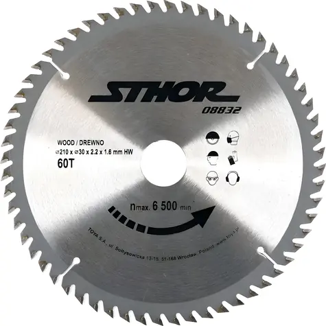STHOR Sägeblatt für Holz 210x30 mm 60z / Sägeblatt für Holz / SK-Blätter / Durchmesser 210x30 mm / Zähnezahl 60
