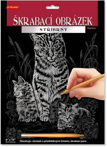 Rubbelbild, silberfarben, Katze mit Kätzchen / Malset / 20 x 25 cm / ab 6 Jahren