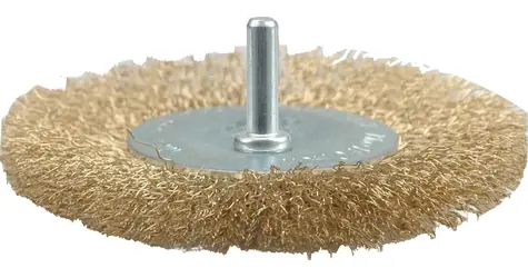 Vorel Seitendrahtbürste mit Bohraufsatz 75 mm / Bohrbürste / Messingbeschichteter Draht / Durchmesser 75 mm