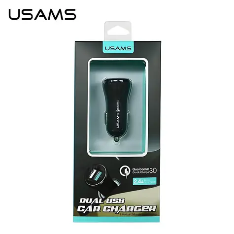 USAMS US-CC028 Dual-USB-Autoladegerät schwarz / 2x USB / QC3.0