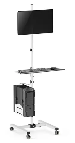 Maclean MC-793 weiß / Bodenwagen für Monitor und PC / auf Rollen