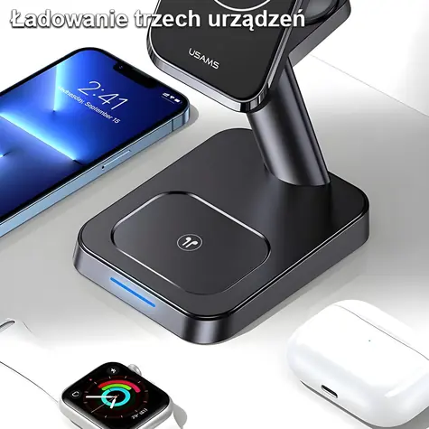 USAMS US-CC150 schwarz / Kabelloses Ladegerät 3-in-1 / MagSafe / 20 W