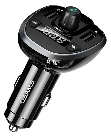 USAMS C21 schwarz / FM-Transmitter für Auto / Bluetooth 5.0 / Freisprecheinrichtung / 2x USB 3,4 A