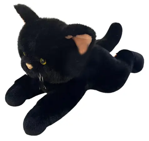 Schwarze Plüschkatze, liegend / Plüschtier / 45 cm