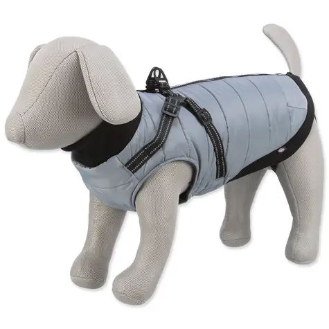 TRIXIE Pontis Jacke mit Geschirr S 33 cm Grau / Hundeweste / Polyester / Reflektierende Elemente / Maschinenwaschbar