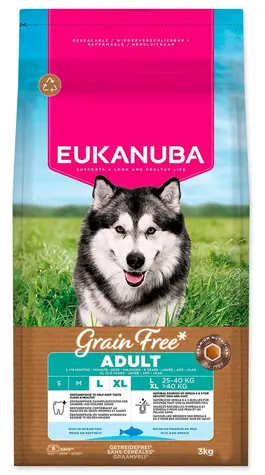 Eukanuba Getreidefreies Futter für ausgewachsene große und riesige Seefische, 3 kg / Granulat für Hunde / für ausgewachsene große und riesige Hunderassen