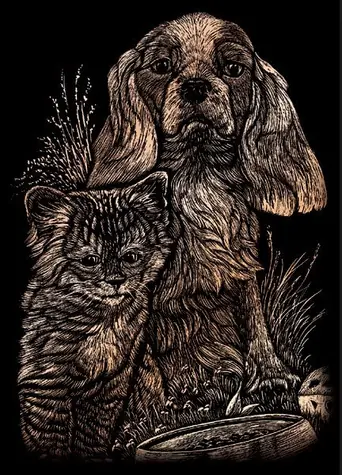 ROYAL & LANGNICKEL Rubbelbild aus Kupfer: Hund mit Katze / Kunstset / 17,5 x 12,5 cm / ab 8 Jahren