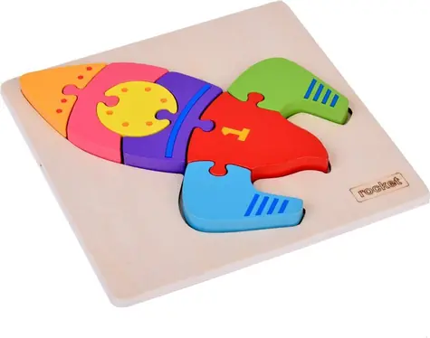 JOKOMISIADA Holzpuzzle Rakete / 7 Teile / Holz / 14,5 x 14,5 cm