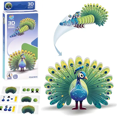 JOKOMISIADA 3D-Puzzle Pfau / 18 Teile / Papier / 9,5 x 7,5 x 4 cm