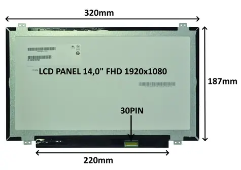 14" SIL LCD-Panel FHD IPS matt / LCD-Panel für Notebooks / 1920x1080 / 30-Pin / Tragegriffe oben und unten