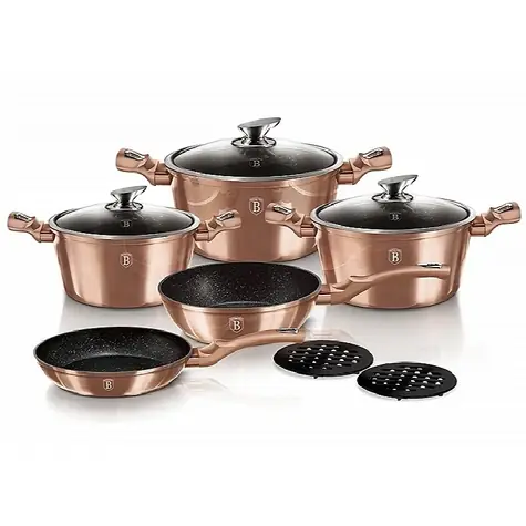 BERLINGERHAUS BH-1220 Roségold Metallic Linie / Geschirrset / Marmoroberfläche / 10-teilig