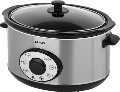 Lund Schongarer 4,5 l / Schongarer / 280 W / Keramiktopf / Edelstahl / Glasdeckel / 18-Stunden-Timer
