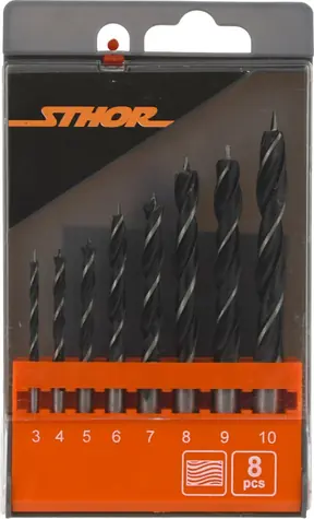 STHOR Holzbohrer-Set, 8-teilig / Bohrer-Set / Box