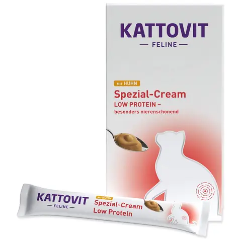 Kattovit Hühnercremesuppe mit niedrigem Proteingehalt / Cremesuppe für Katzen mit Niereninsuffizienz / phosphorarm / 6 x 15 g