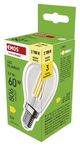 Emos LED-Glühbirne, 5,9 W, E14, warmweiß / Ersatz für 60 W / 806 lm / 2700 K