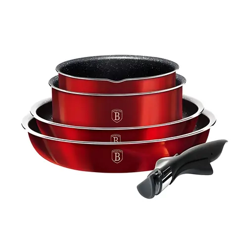 BERLINGERHAUS Burgundy Metallic Line / Kochgeschirr-Set / abnehmbarer Griff / 9-teilig