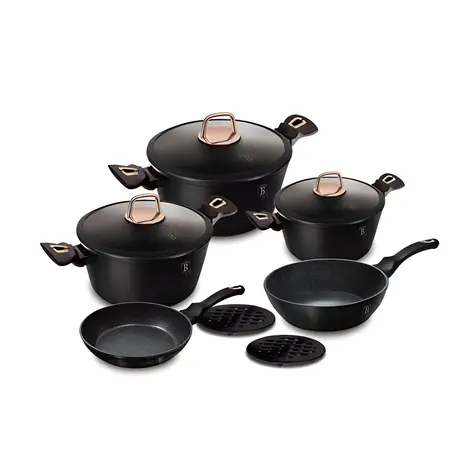 BERLINGERHAUS Black Rose Kollektion Geschirrset mit Marmoroberfläche / Geschirrset / 10-teilig