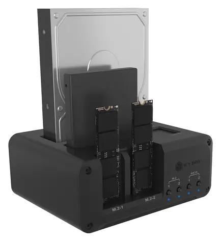 Icy Box IB-2925MS-CU31 schwarz / Dockingstation / 4X M.2 NVMe/SATA & 2,5"/3,5" SATA / USB-C 10 Gbit/s