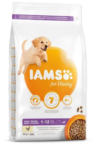 IAMS Welpenfutter für große Hühnerrassen, 3 kg / Granulat für Welpen / große und sehr große Hühnerrassen