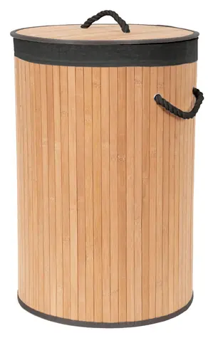 Compactor aus Bambus, schwarz / Bambus-Wäschekorb mit Deckel / rund / 75 l / 40 x 60 cm (H)