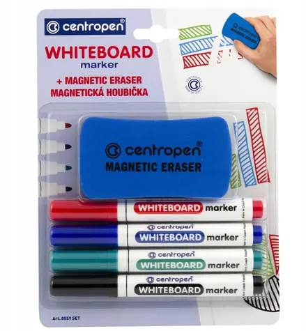 Centropen 8559 Whiteboard-Marker / Marker / 4er-Set + Magnetschwamm / Linienbreite 2,5 mm