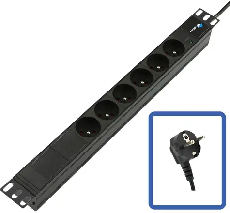 Lanview TUPS045 černá / Zásuvkový panel PDU / 19" / 1U / 6 zásuvek / 4000 W / LED