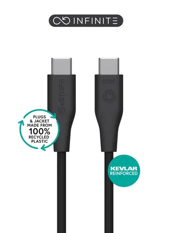 eSTUFF INFINITE (GRS) schwarz / USB-C-Kabel / USB-C - USB-C / 1 m / 60 W / Recycelter Kunststoff