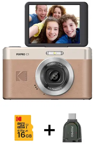 Kodak PixPro C1 braun, Set mit 16-GB-Karte und Kartenleser / Kamera / 13 MP / CMOS / Full HD