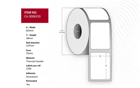 Capture Etiketten 102 x 38 mm, Kern 25 mm / Etikettenrolle / Thermotransfer / perforiert / 1790 Stück/Rolle