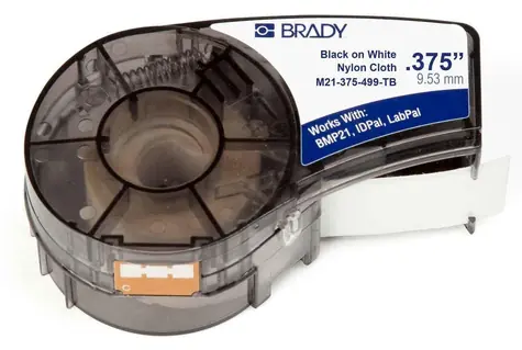 BRADY Nylon-Textilband für BMP21- PLUS/IDPAL /LABPAL / Etikettendruckerband / 9,53 mm x 4,9 m / Weiß