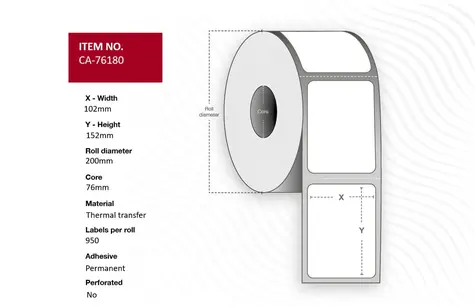 Capture Thermotransferetikett 102 x 152 mm / Etikett / Rolle / Kern 76 mm / 950 Stück/Rolle / Verpackung 4 Rollen